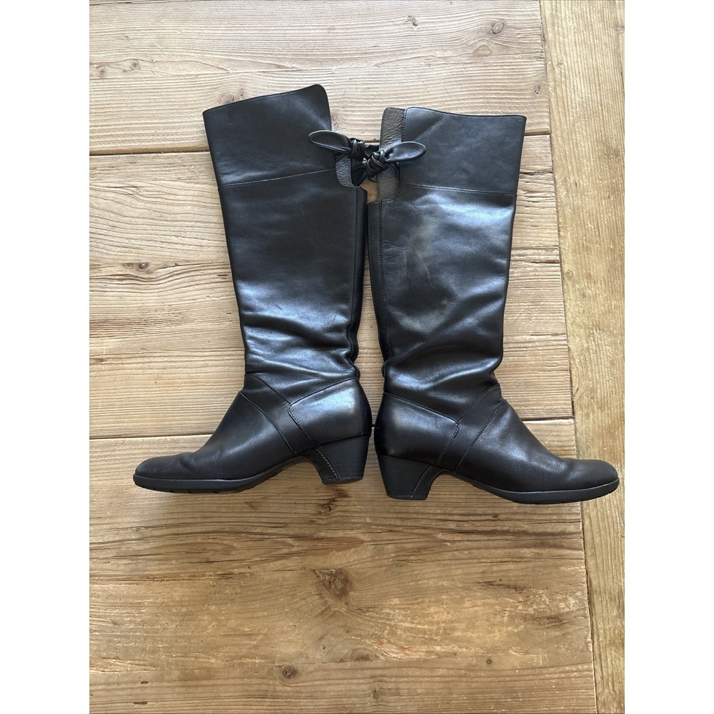 Dansko Dori Luggage Aniline Calf Black Tall Riding Boot Bow 37 US 6.5/7